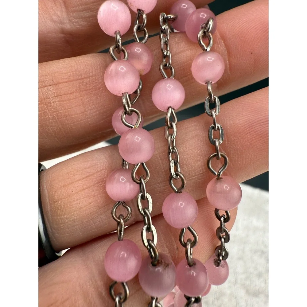 Vintage Rosary Necklace‎ Christian Religious Pink Glass 34